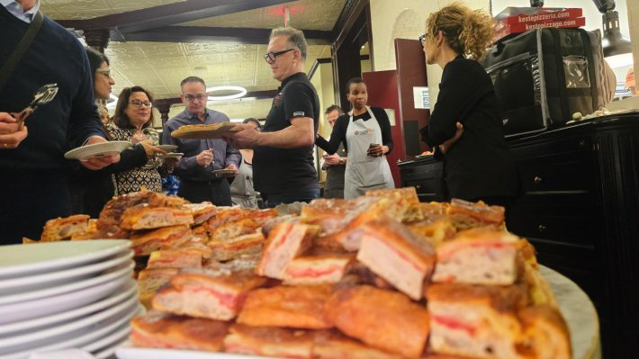 Roberto Caporuscio of Keste Pizza e Vino with his offerings during aperitivo hour.