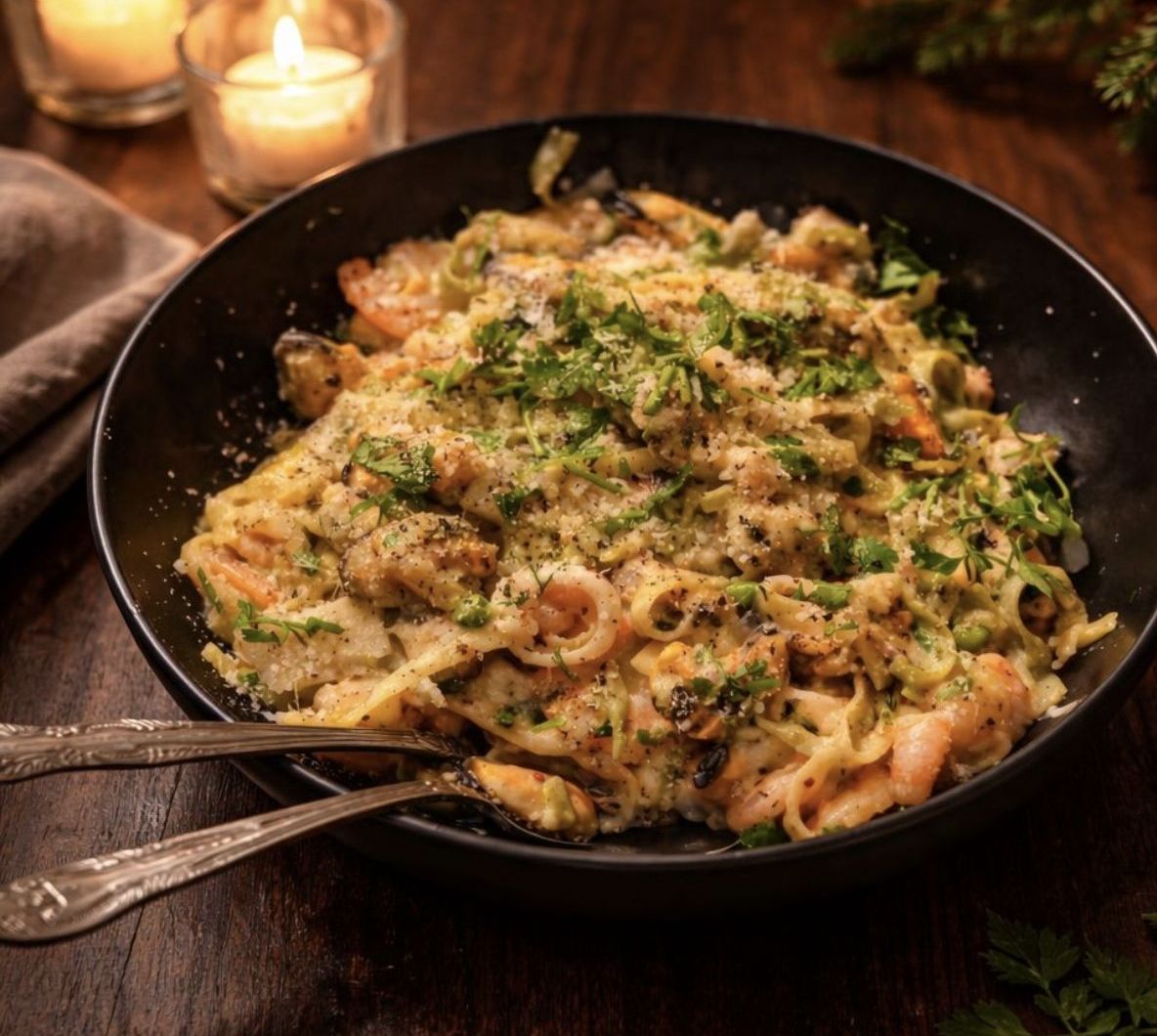 Seafood Carbonara with Prawns and Calamari Recipe