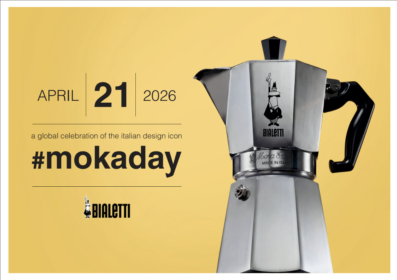 A moka pot with a yellow background.