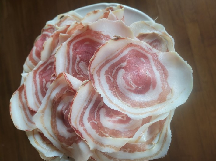 Pancetta produced at Monti Verdi Salumi.