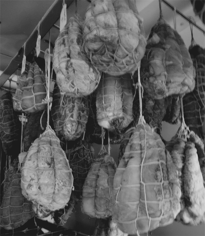 Curing meats at Monti Verdi Salumi.