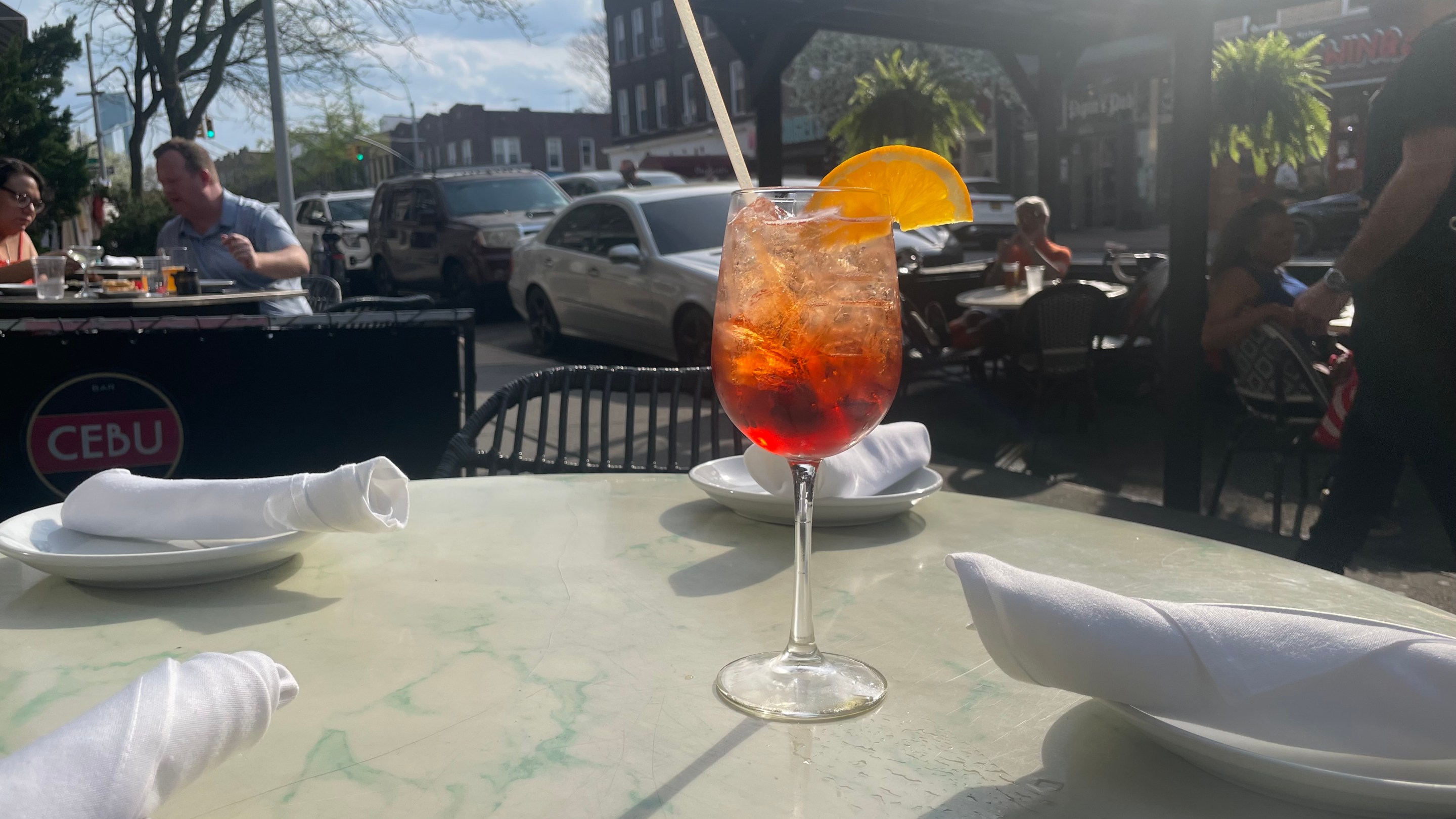 A Negroni Sbagliato outside of Cebu Bar & Bistro in Bay Ridge, Brooklyn.