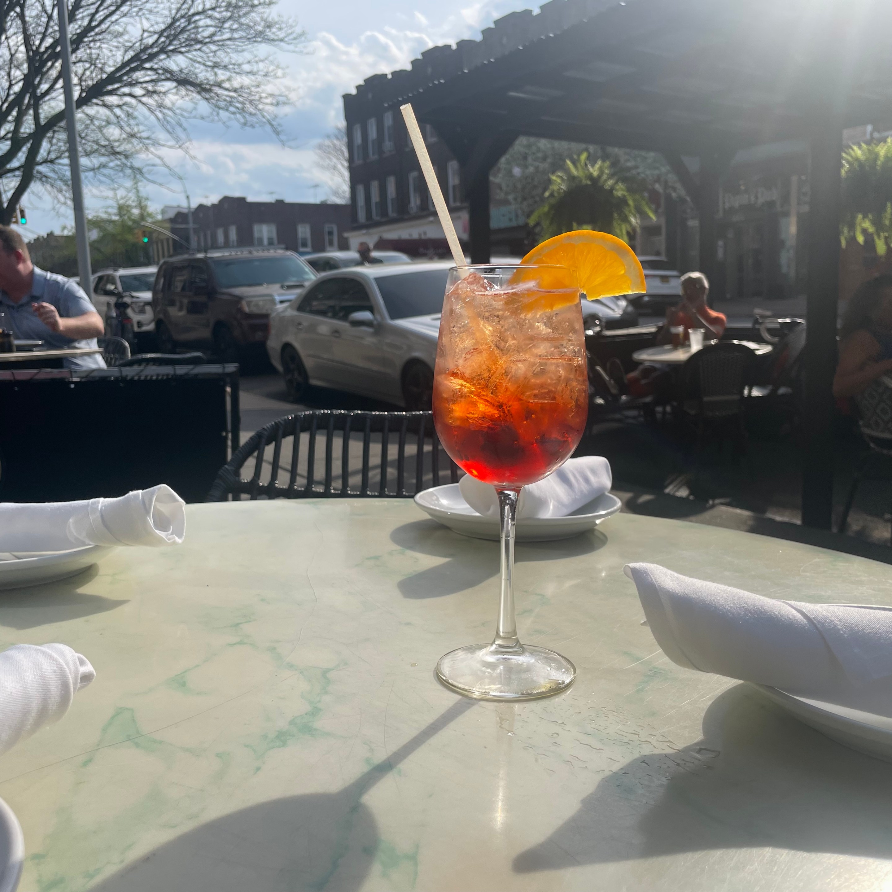 A Negroni Sbagliato outside of Cebu Bar & Bistro in Bay Ridge, Brooklyn.