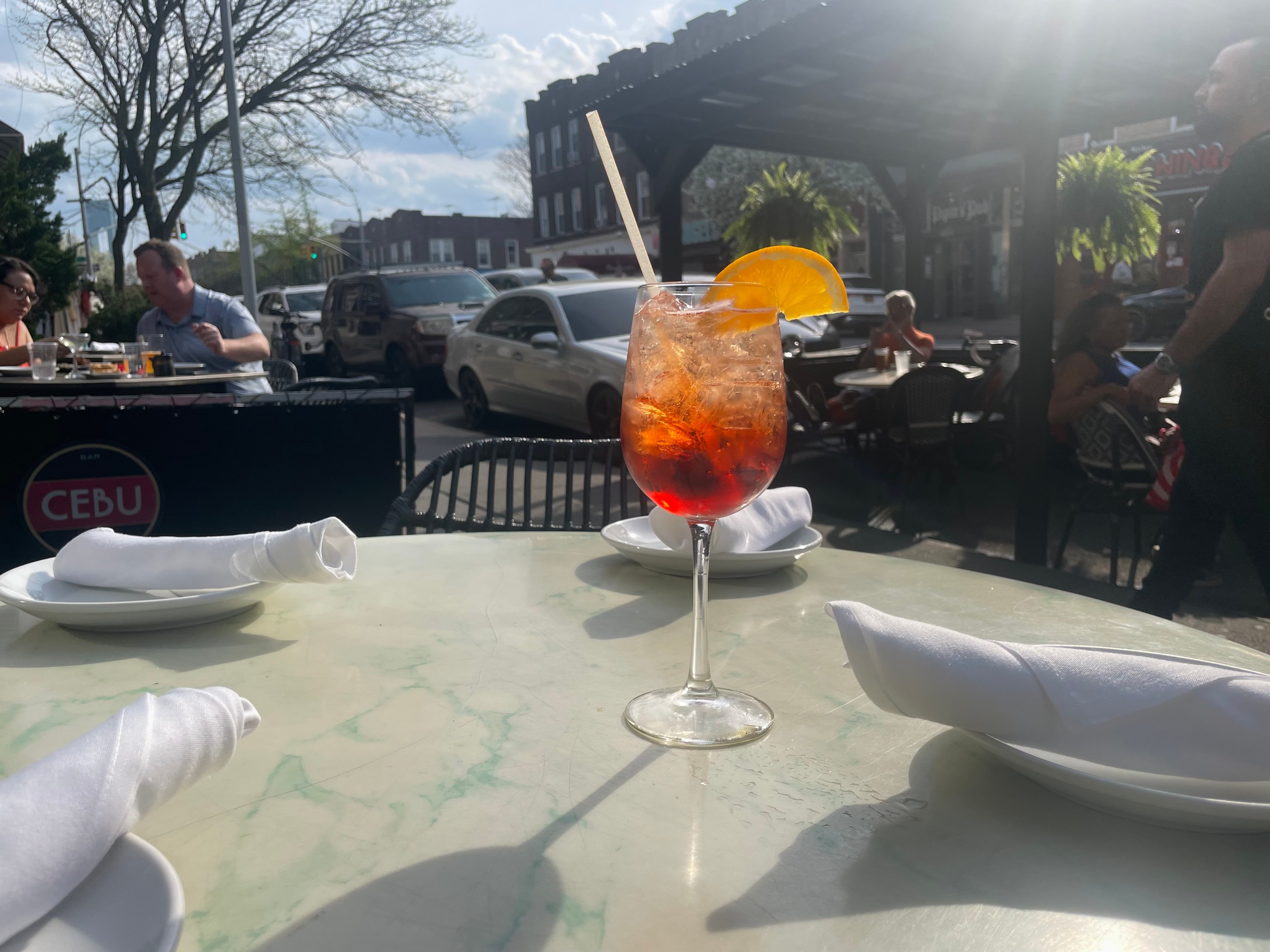 A Negroni Sbagliato outside of Cebu Bar & Bistro in Bay Ridge, Brooklyn.
