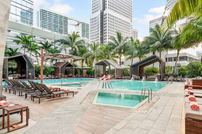 Two of the four pools at EAST Miami.