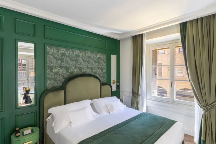 A signature room at La Gemma Hotel in Florence.