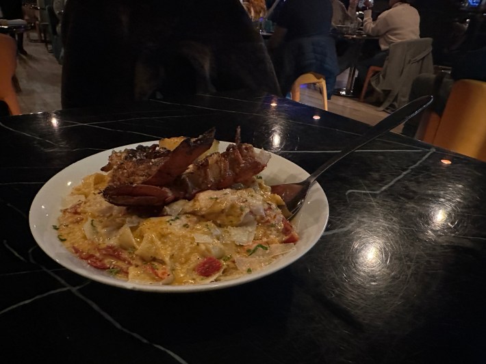 Lobster bisque pasta with seafood at Provare Chicago