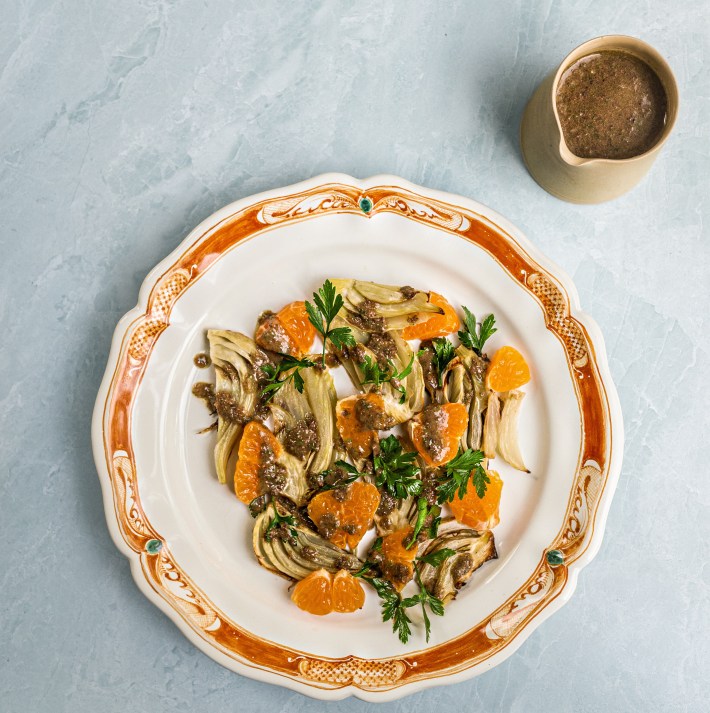 Roasted fennel salad with citrus and olive vinaigrette, a simple dish shaped by the flavors of the coast.