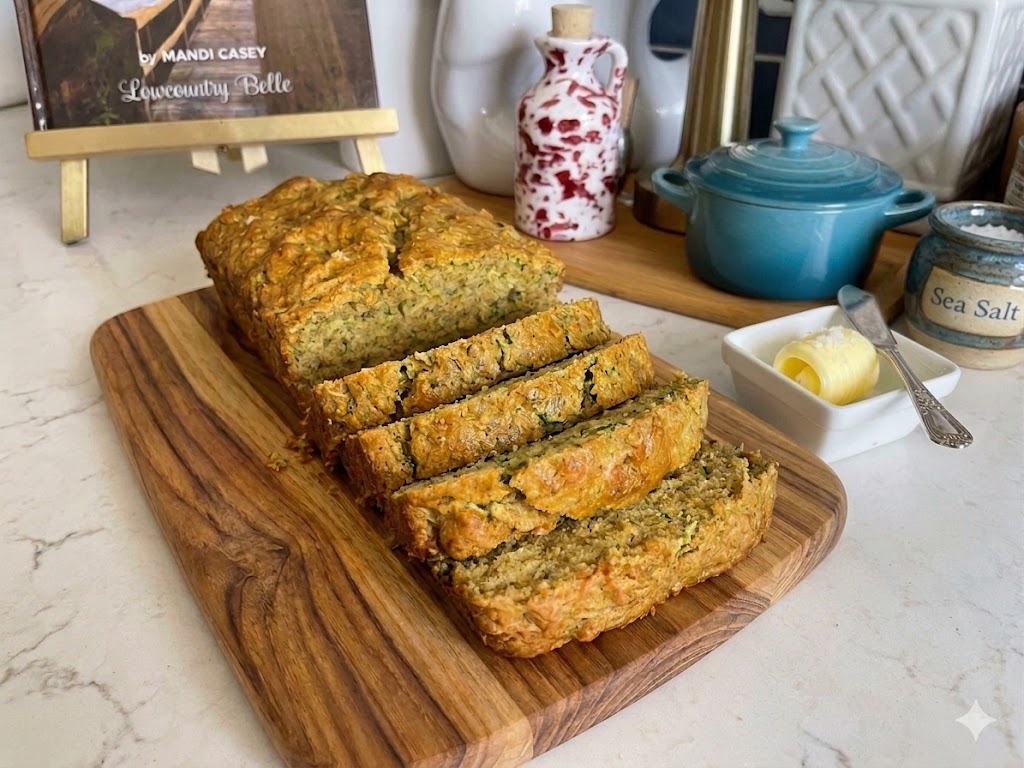 A savory zucchini olive oil bread perfect for an Easter brunch table