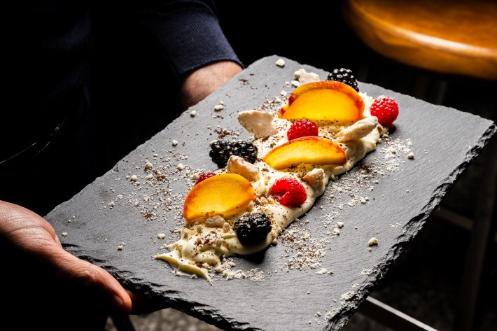 Gluten-free Italian dessert with fresh fruit and cream at Clementina in San Francisco. Photo by Albert Law.