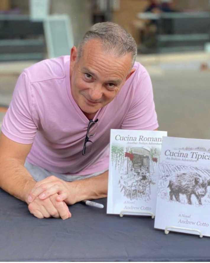 Andrew Cotto with his "Italian Adventure" novels.