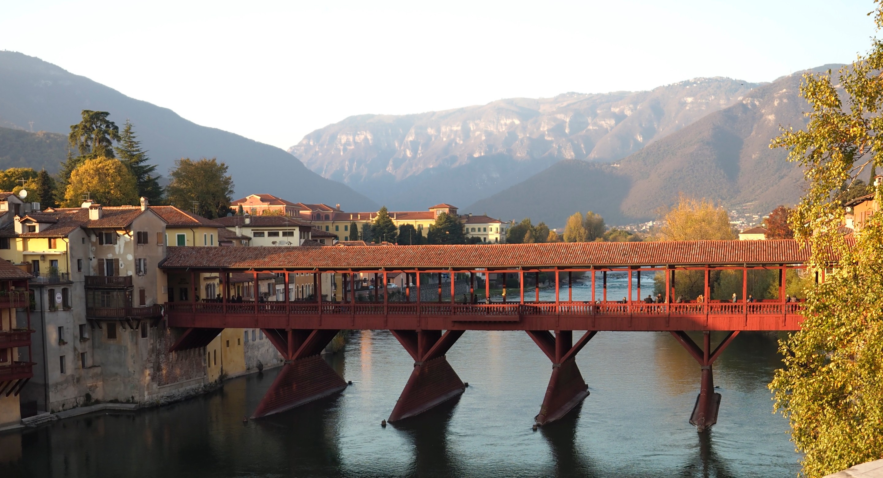 The Ponte Vecchio (Old Bridge) over the Brenta River in Bassano del Grappa in the northeast of Italy.