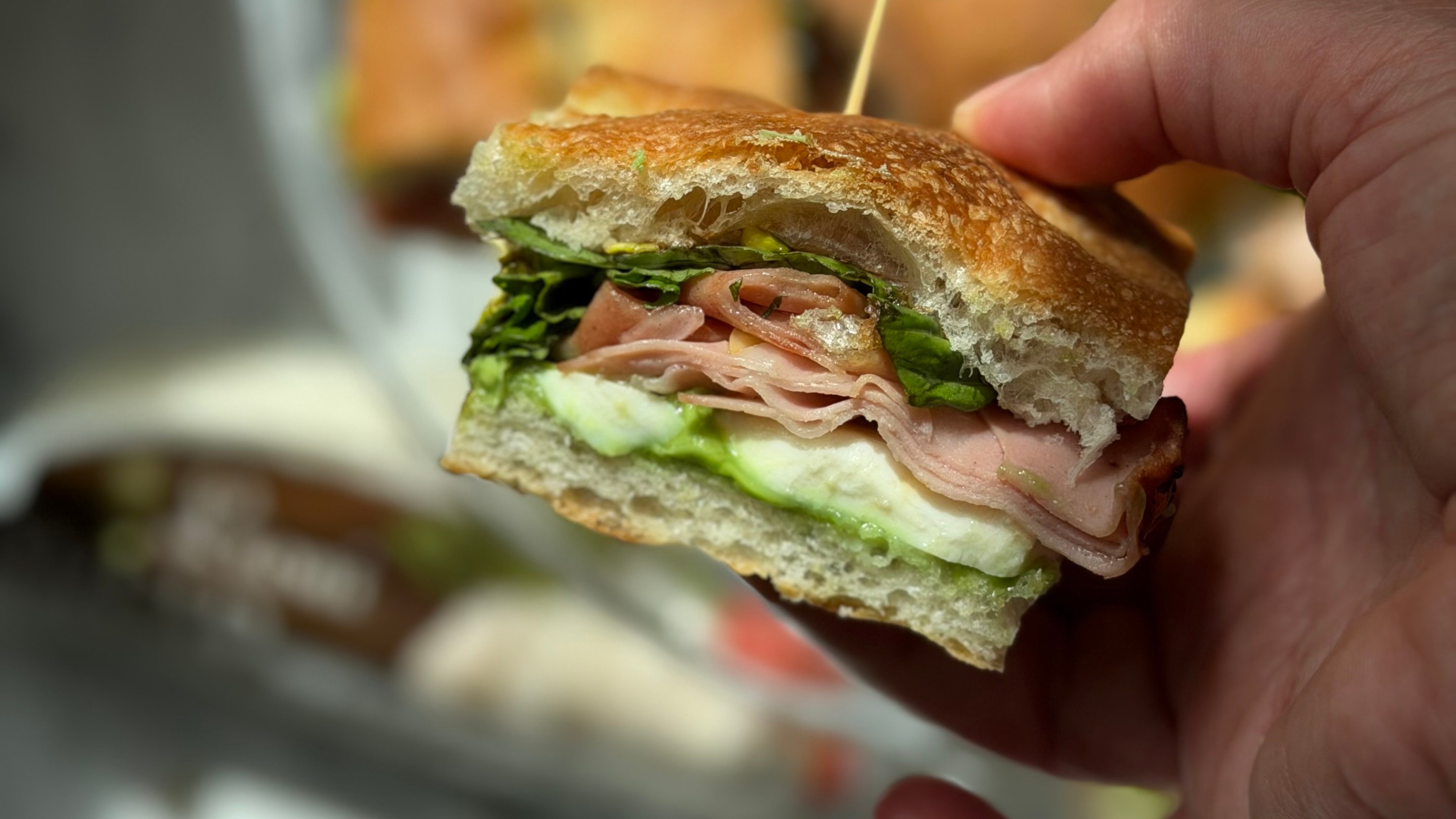 Grilled mortadella and mozzarella sandwich by Joanna Moeller.