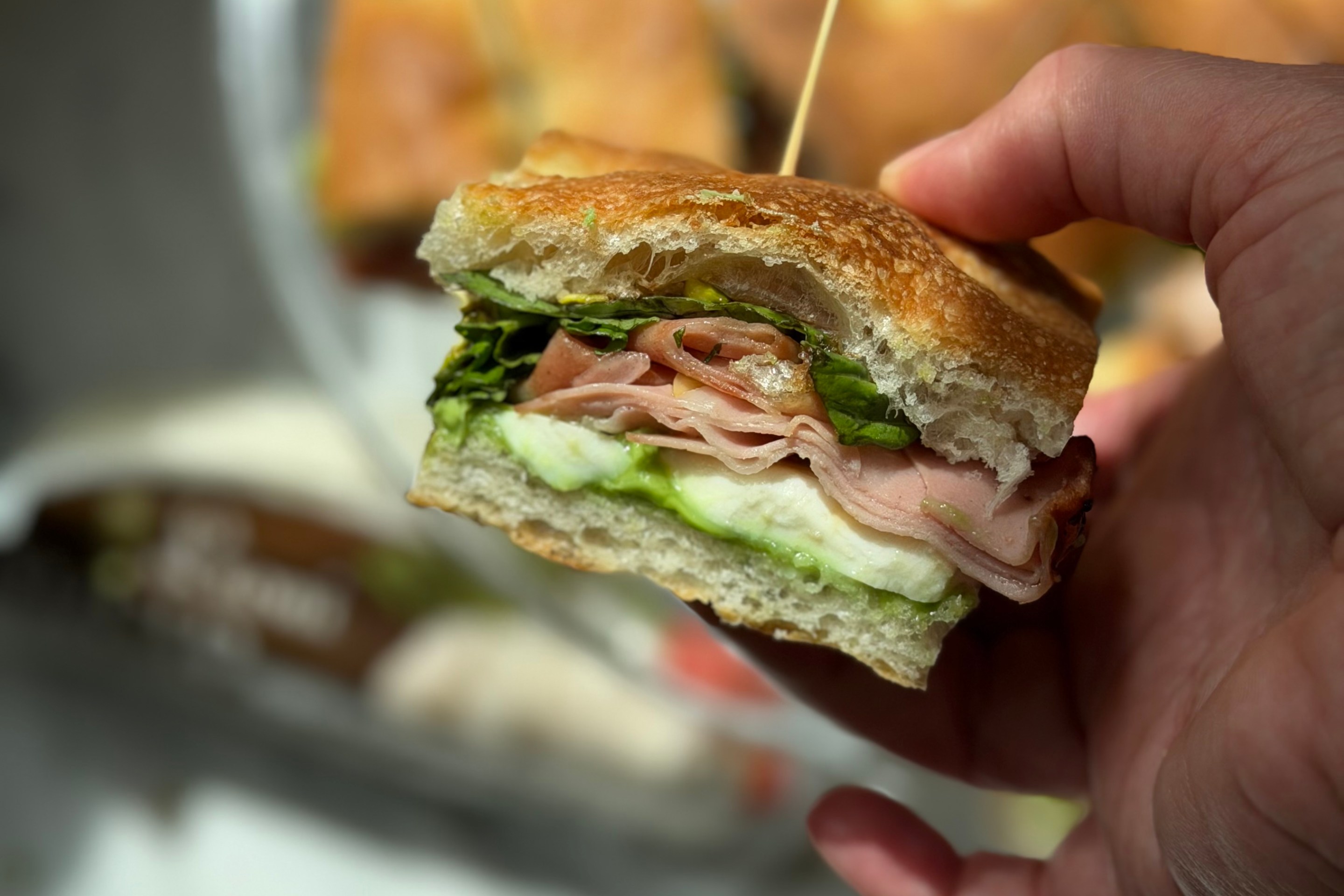 Grilled mortadella and mozzarella sandwich by Joanna Moeller.