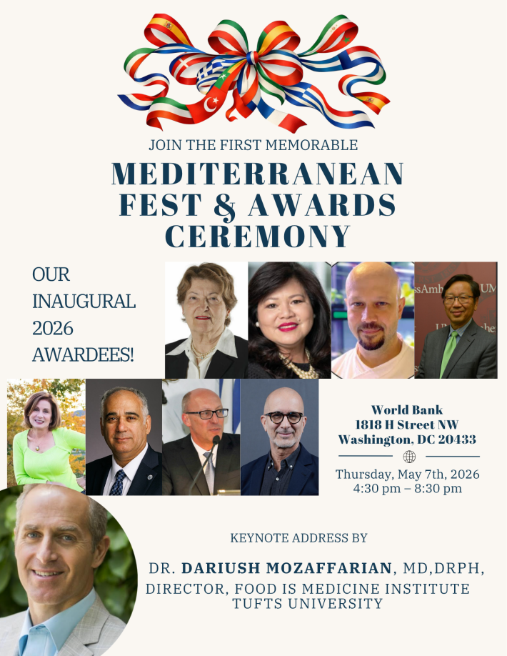 The Mediterranean Diet Roundtable will host its MDR Mediterranean Fest & Awards Ceremony at the World Bank in Washington, D.C., on May 7, 2026.