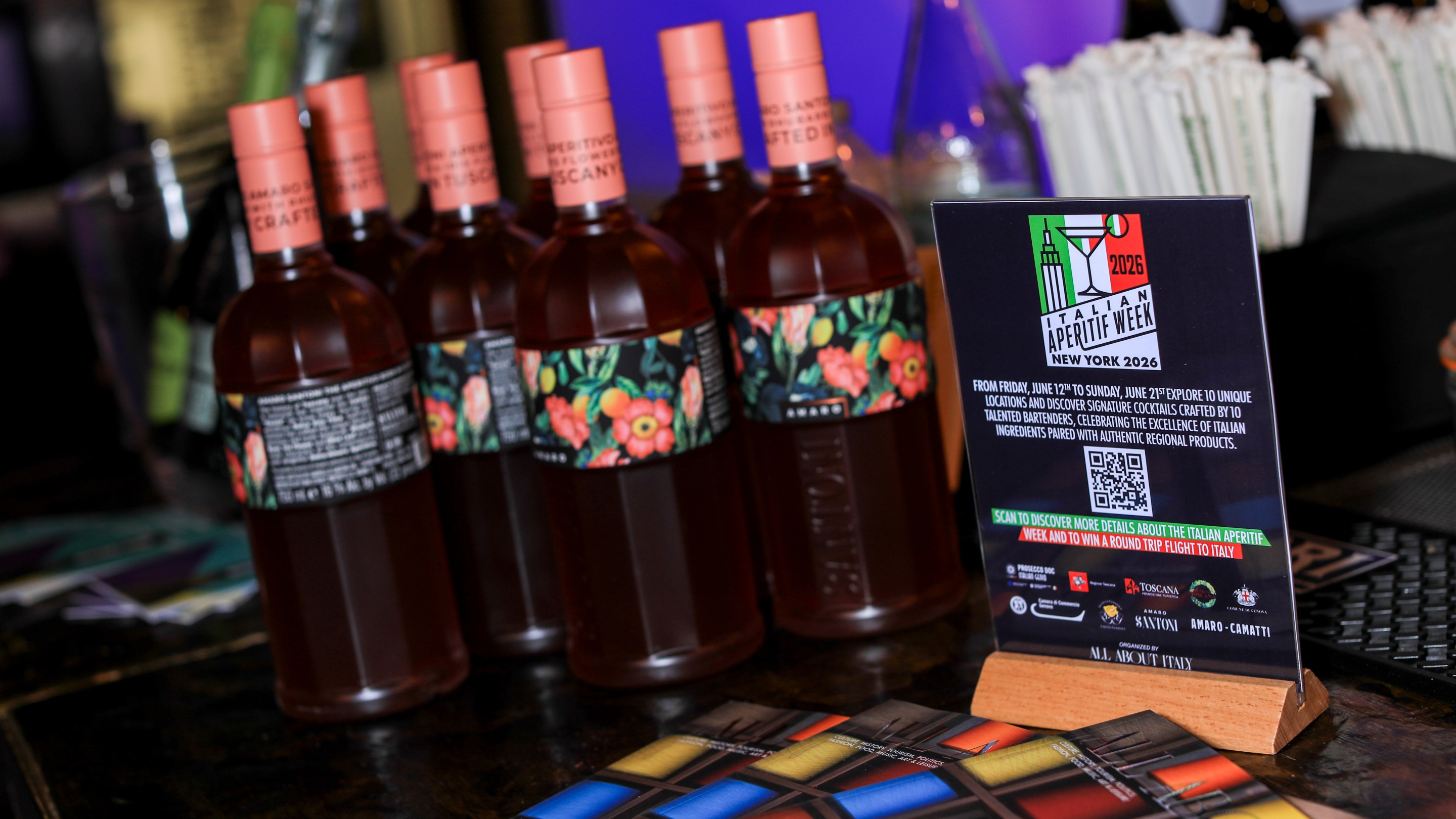 Bottles displayed at Italian Aperitif Week 2026 in New York.