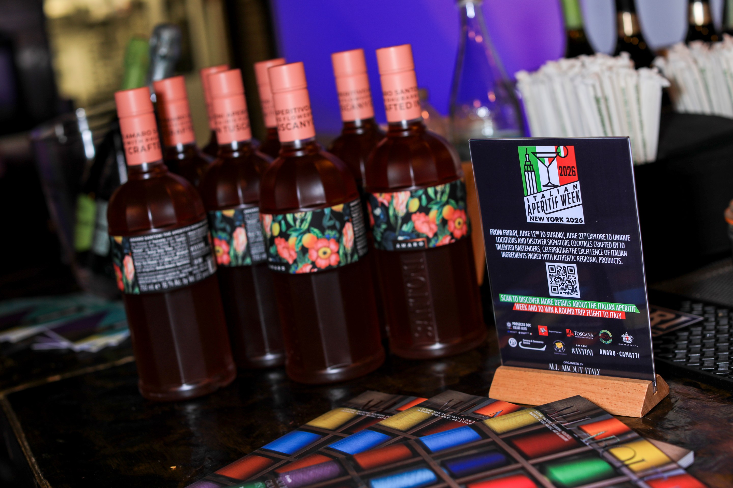 Bottles displayed at Italian Aperitif Week 2026 in New York.