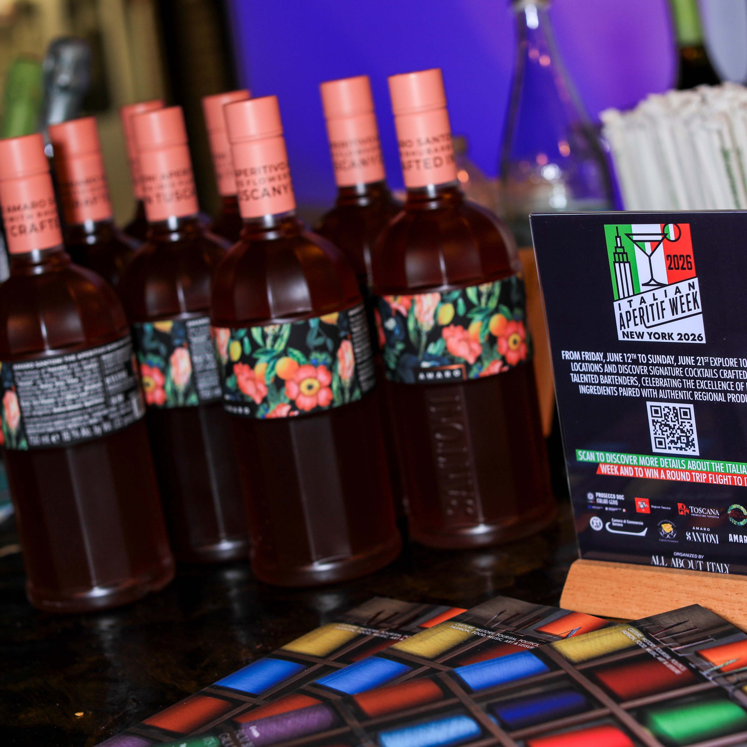 Bottles displayed at Italian Aperitif Week 2026 in New York.