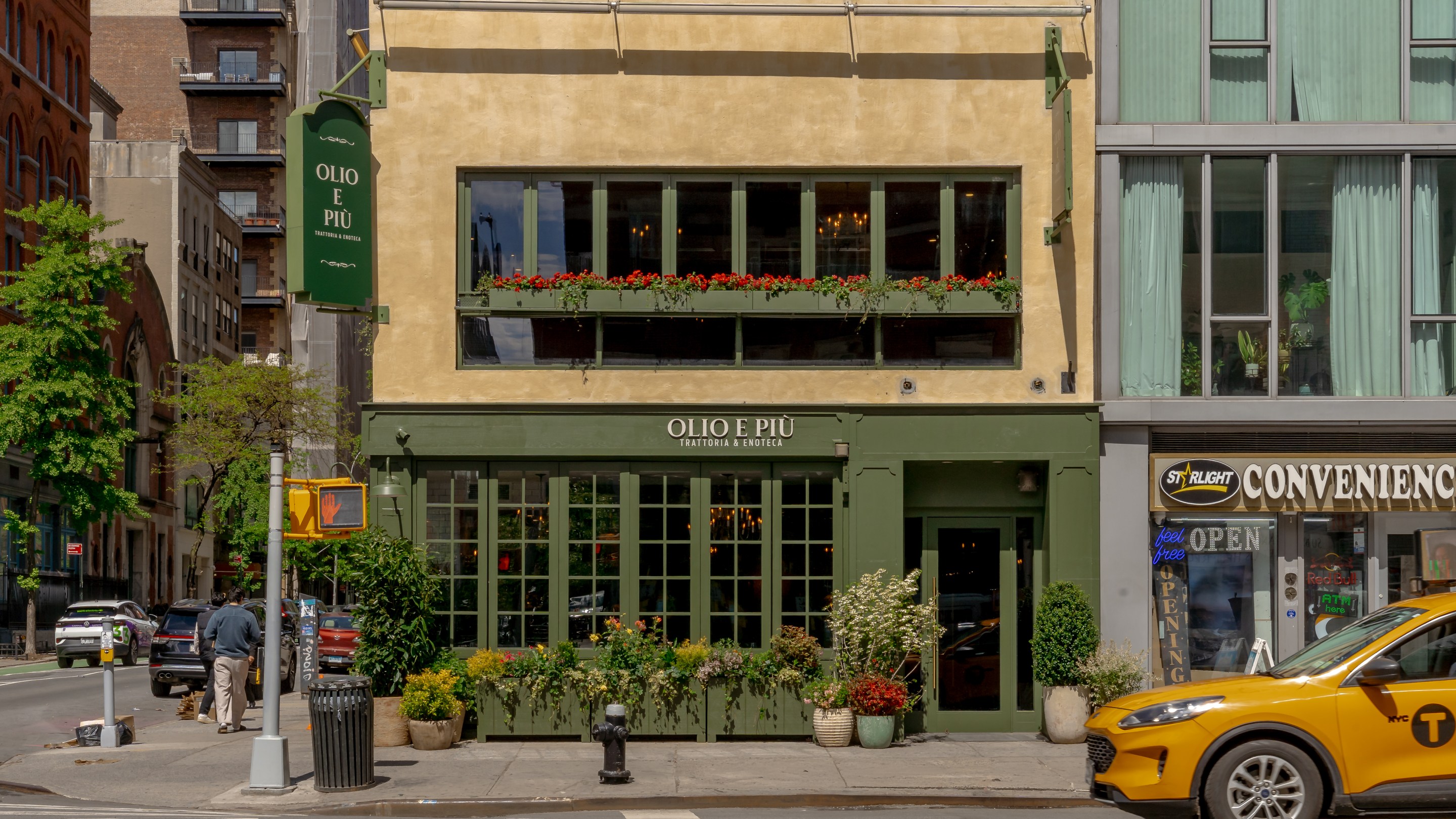 Exterior of Olio e Più's new East Village restaurant in New York City.
