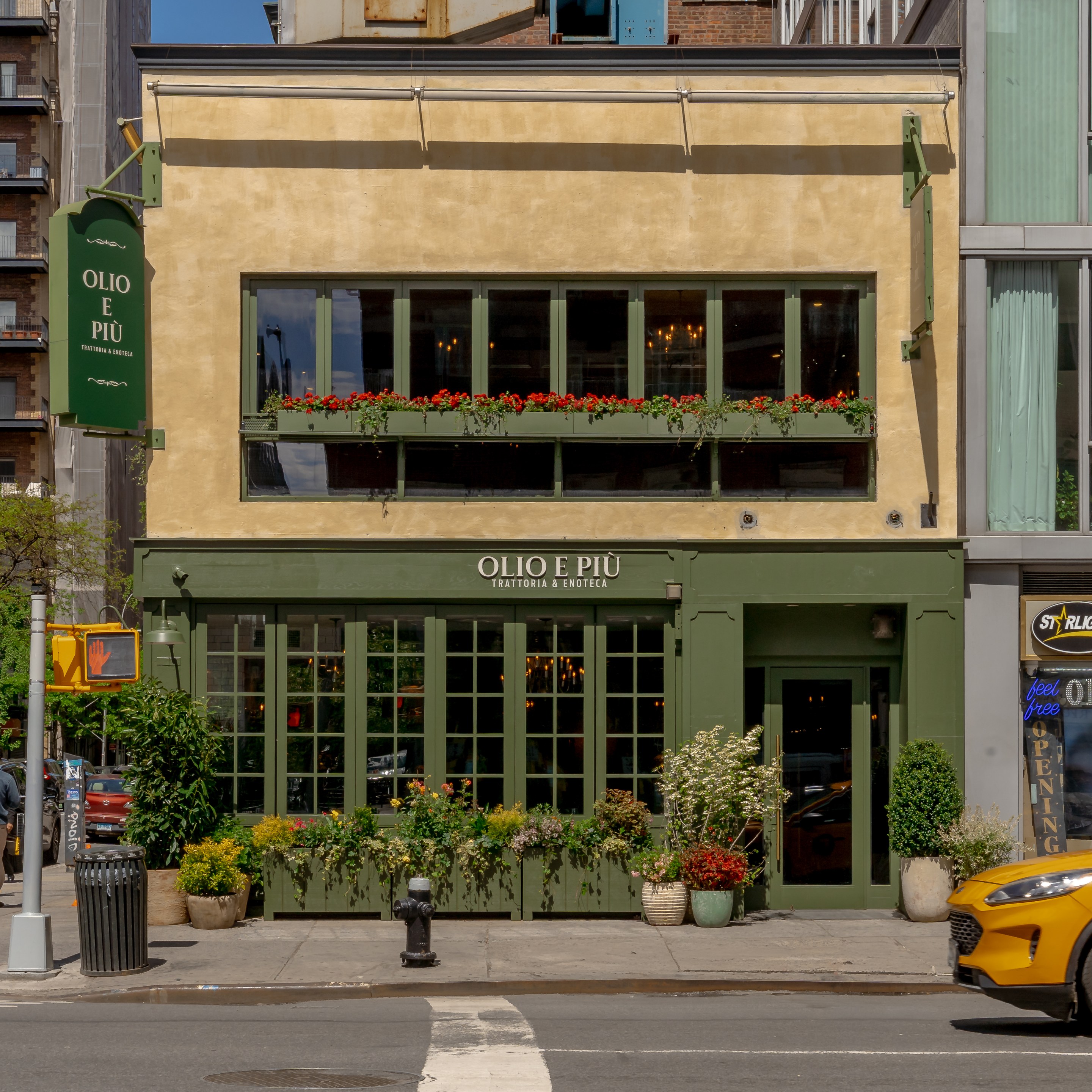 Exterior of Olio e Più's new East Village restaurant in New York City.