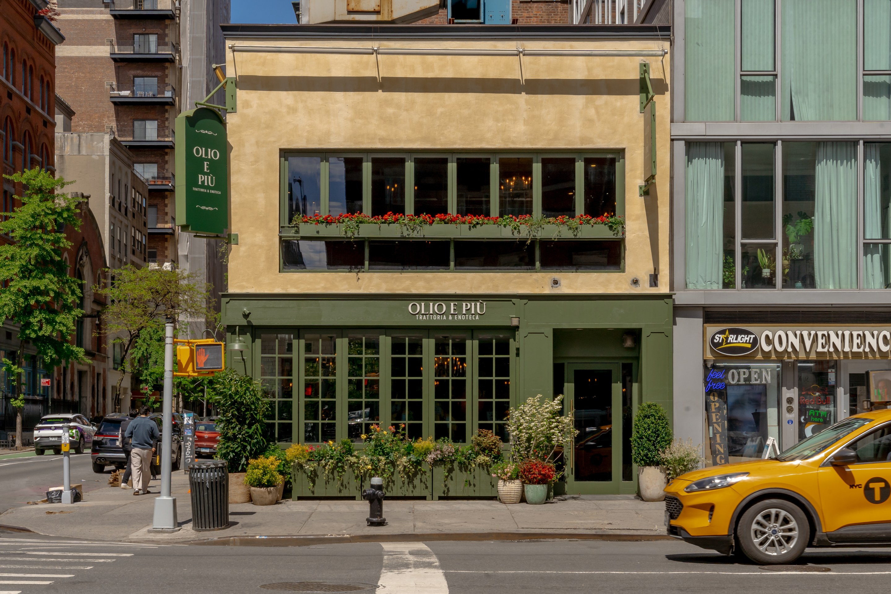 Exterior of Olio e Più's new East Village restaurant in New York City.