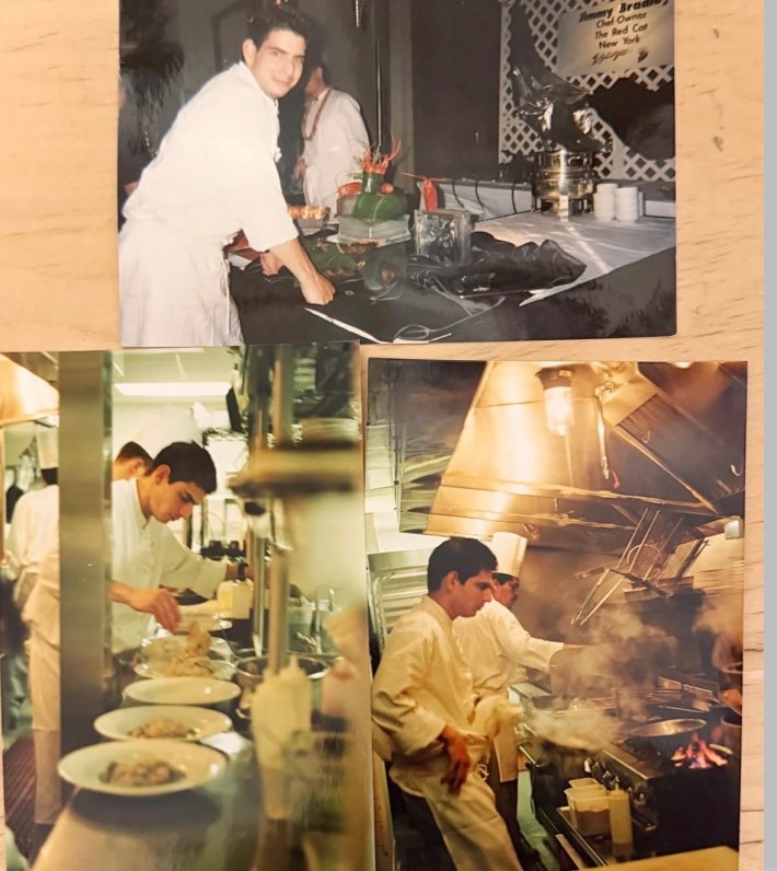 Historic photos showing Chef Joey Campanaro working in restaurant kitchens early in his career.