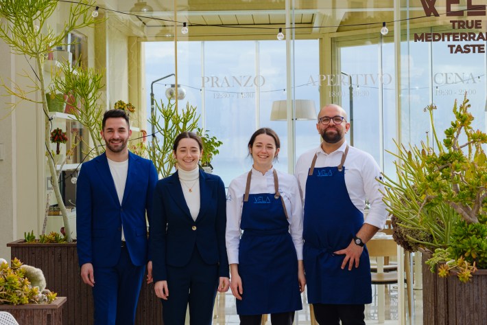 Vela team including Valerio Fini, Alice Bressan, Francesco Crimi, and Giada Bressan in Sciacca Sicily.