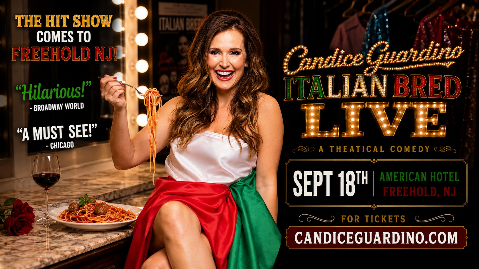 Candice Guardino performs on stage during her one-woman comedy show Italian Bred.