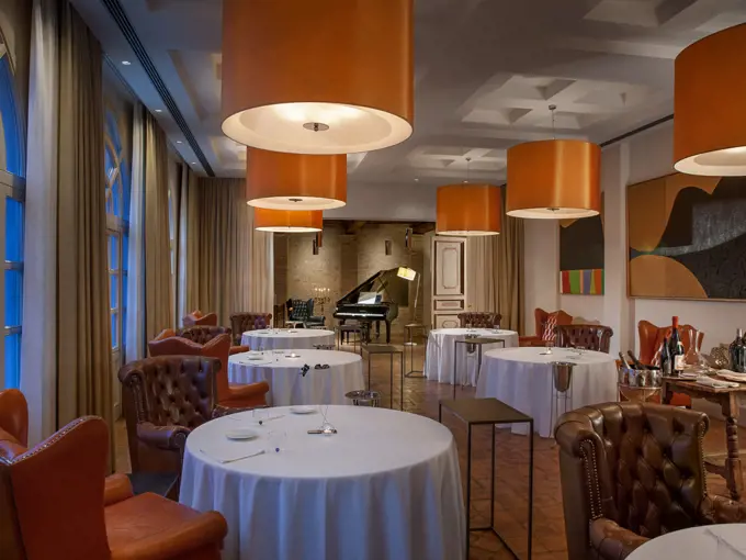 Interior of Vespasia restaurant in Norcia, Umbria.