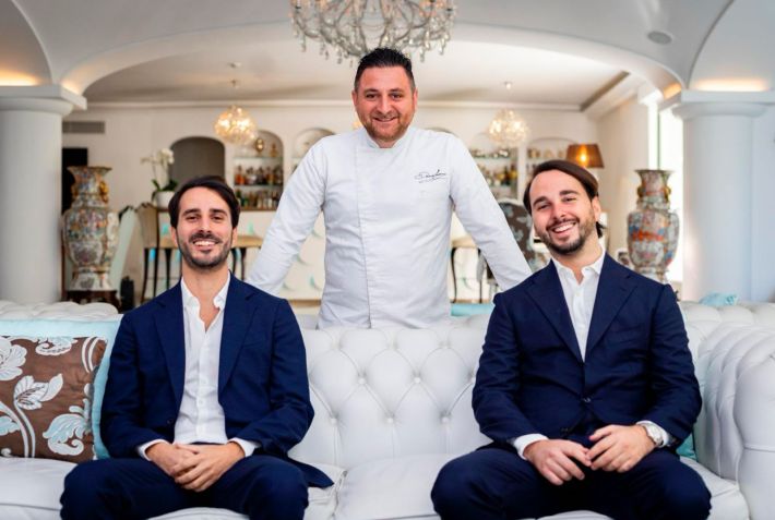 Chef Domenico Iavarone with Mario and Giuseppe Manniello at Grand Hotel La Favorita in Sorrento.