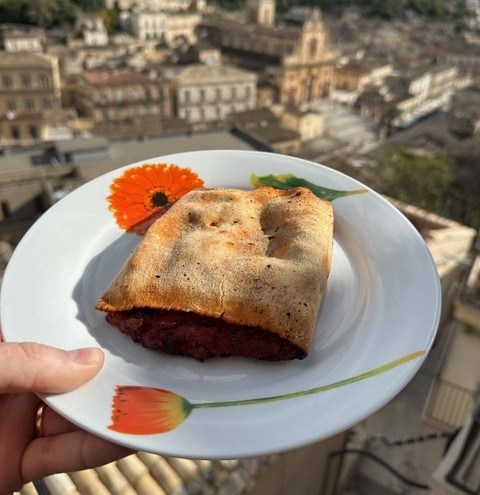 Scaccia served overlooking Modica Sicily.