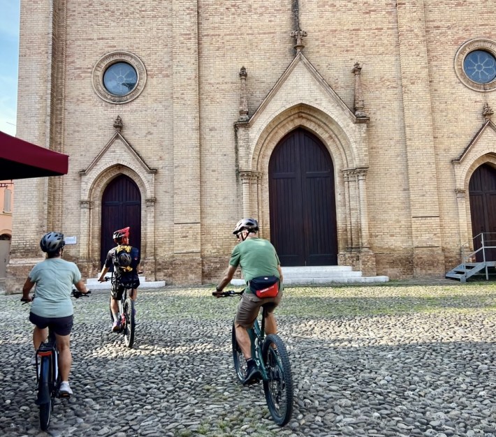 Cyclists setting out from Castelvetro di Modena in Emilia-Romagna