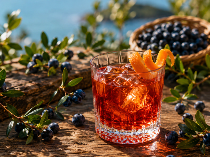 The Mirto Negroni with an orange twist