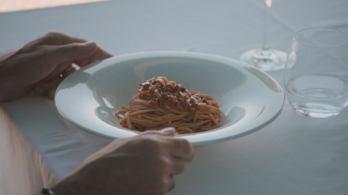 Shot of Da Emilia’s signature dish: spaghetti with moscioli, a local variety of mussels. (National Geographic)