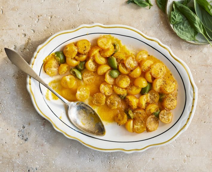 Sungold tomatoes with Castelvetrano olives and fennel pollen from Hillary Sterling’s AMMAZZA!