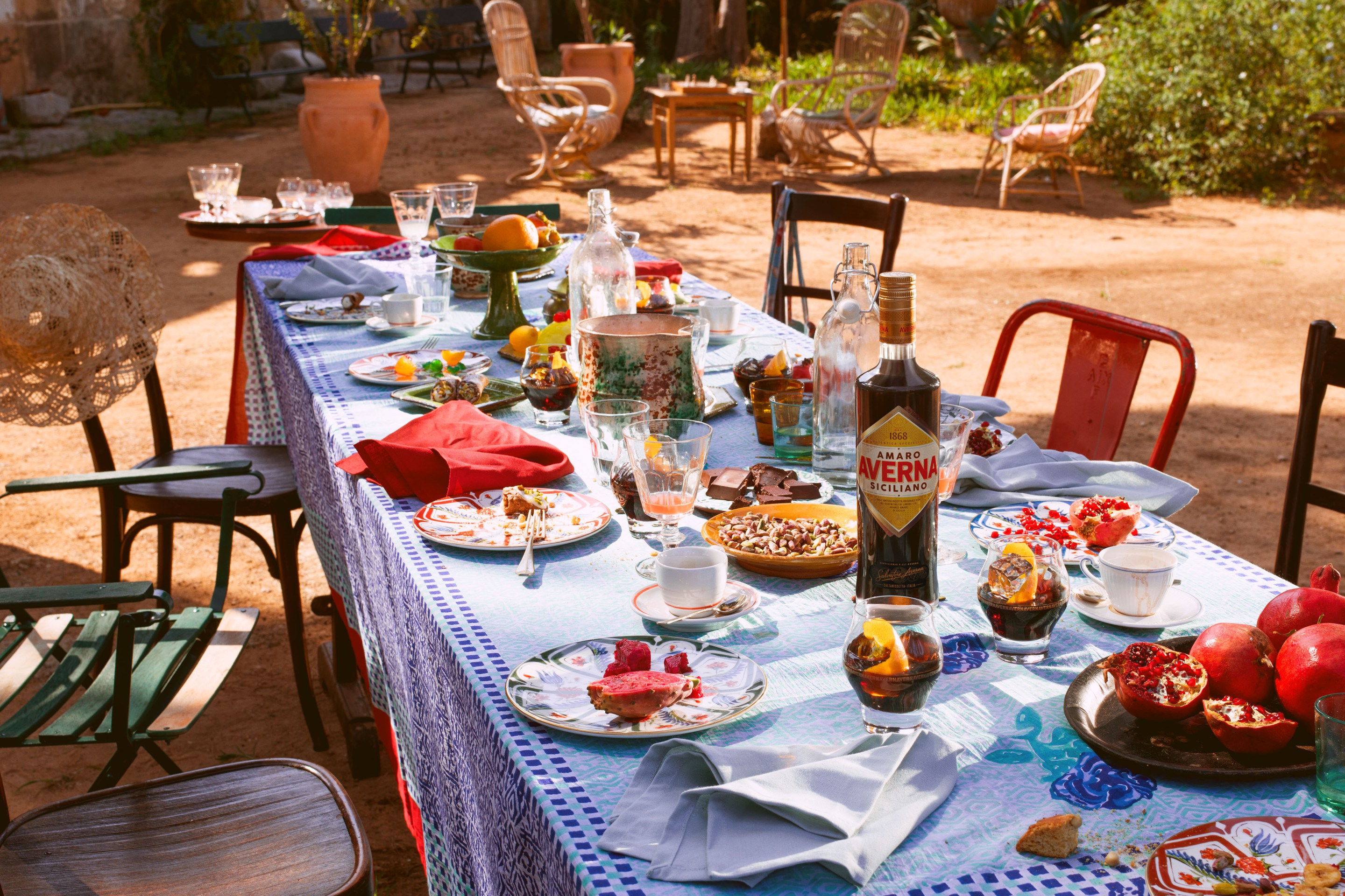 Amaro served on an outdoor table in Sicily.