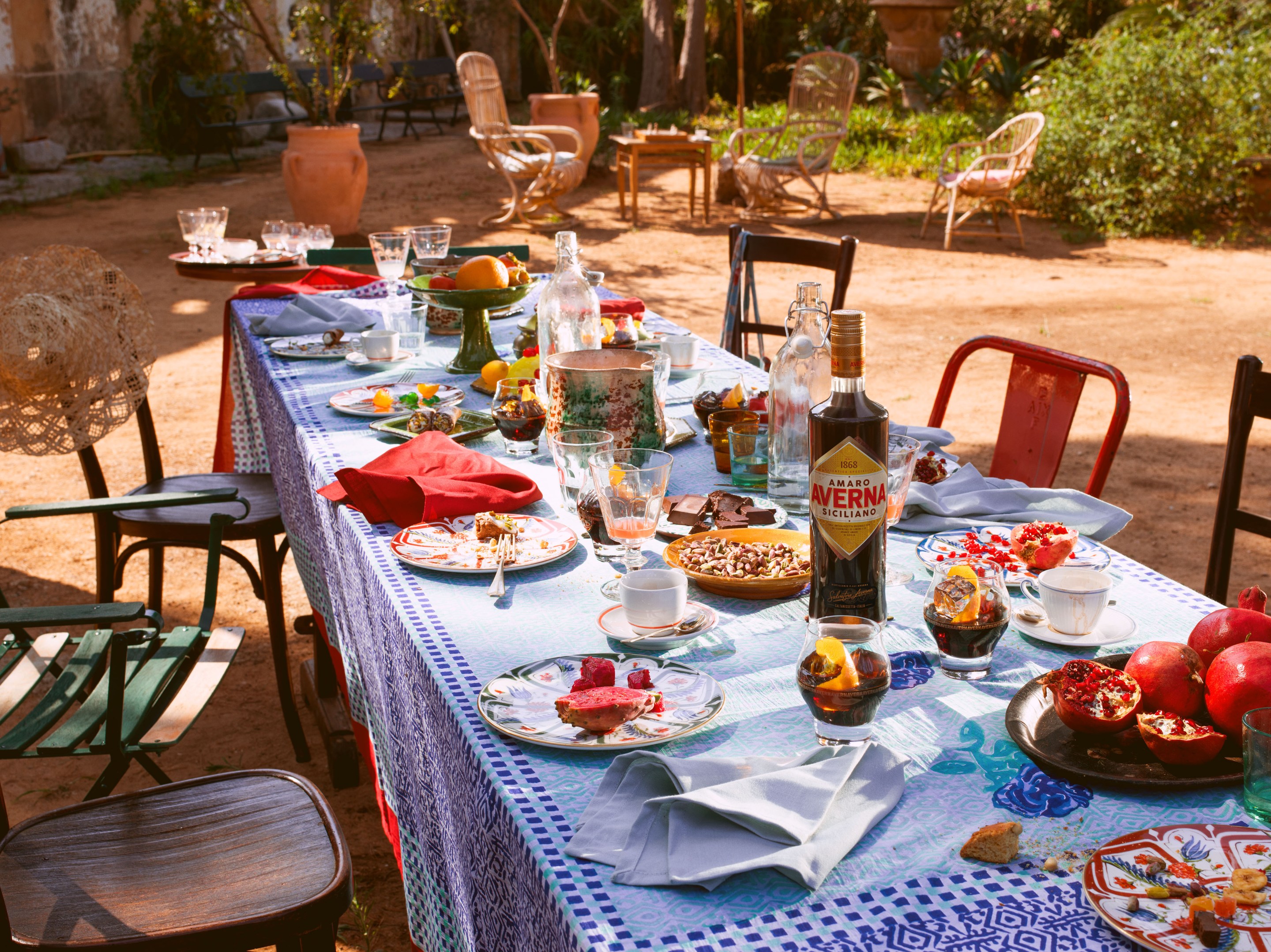 Amaro served on an outdoor table in Sicily.