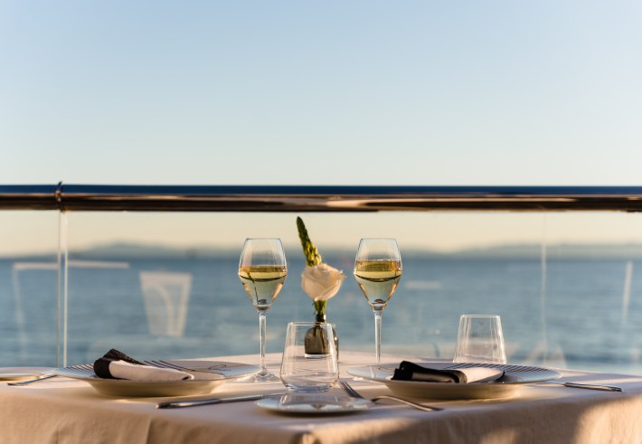 A table overlooking the Pacific at Caruso’s.