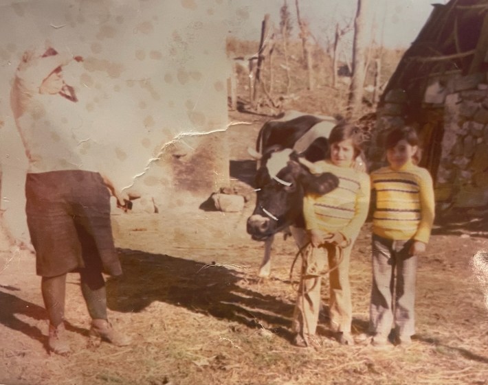Maria DelVecchio’s mother and twin sister Gerry on their family farm in Italy
