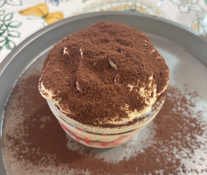 Tiramisu prepared during a cooking class at La Chiusa in Tuscany