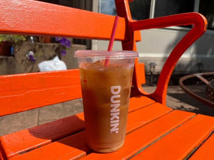 A Dunkin’ iced coffee with tiramisu syrup and oatmilk. Photo credit: Adriana Gasiewski