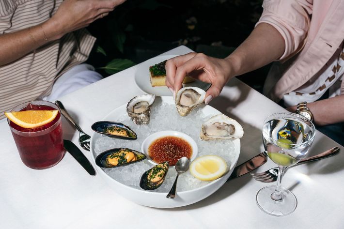 Oysters, pickled mussels and cocktails at Recente in New York
