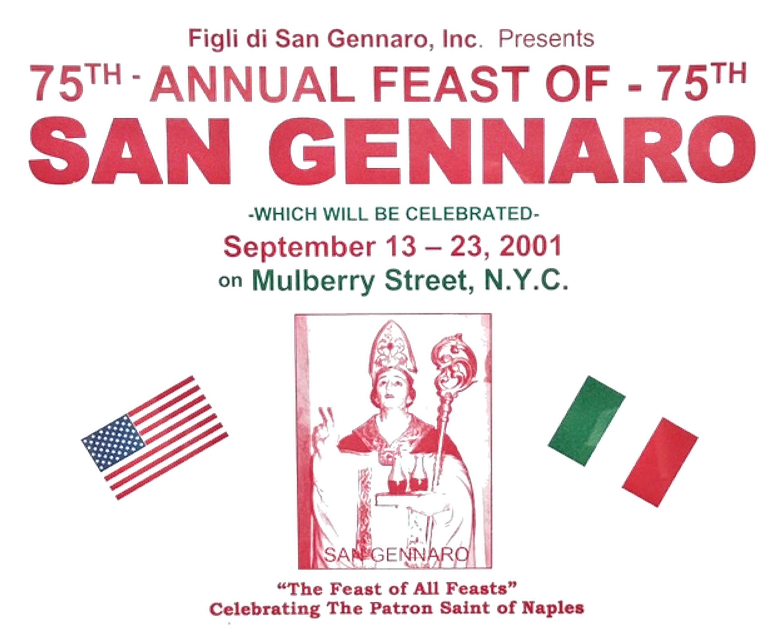 The poster from the 2001 San Gennaro Feast.