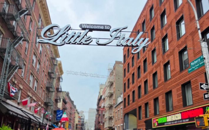 The welcome sign to Manhattan's Little Italy. Photo by Krista Zangari.
