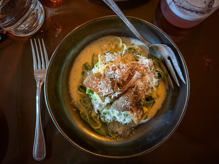 Tagliatelle topped with shaved truffles. Photo credit: Patty Schmidt of Forkbound Foodies.