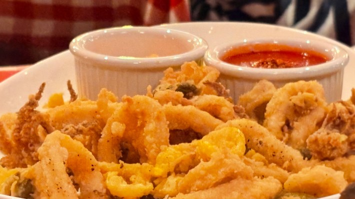Fried calamari served with marinara and mayonnaise at Pino Bianco
