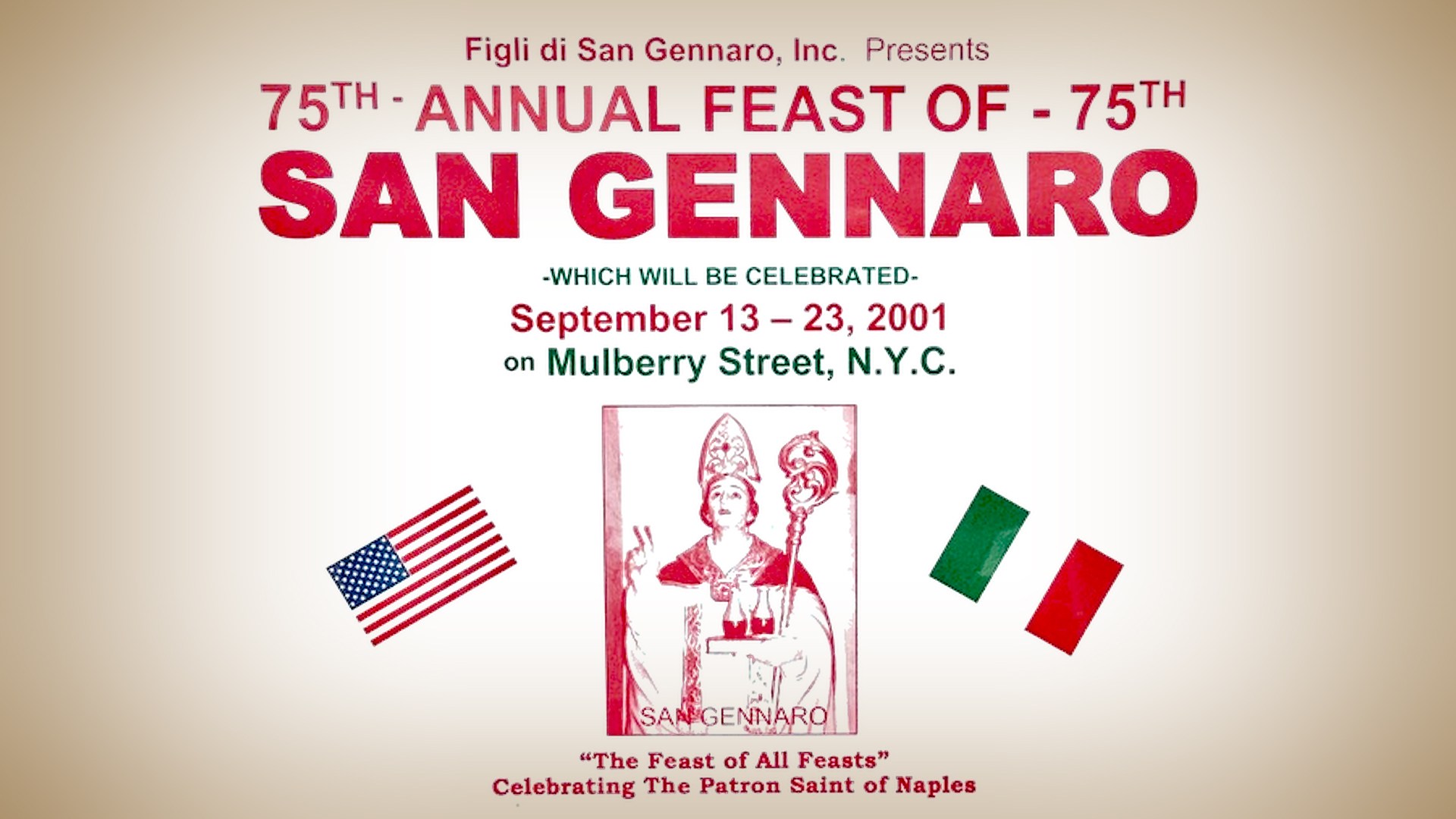 The poster for the 2001 Feast of San Gennaro that never was.