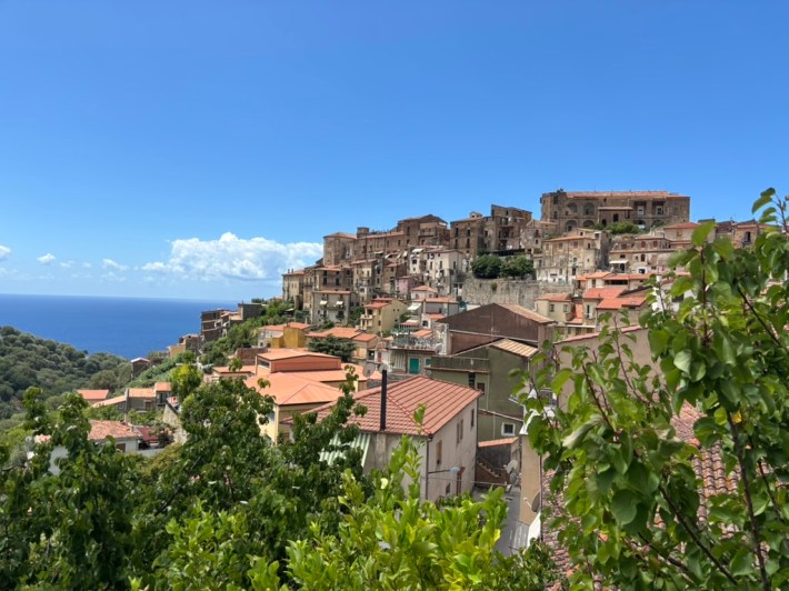 The medieval hill town of Pisciotta overlooks the Cilento coast. Photo by Mira Cuturilo.