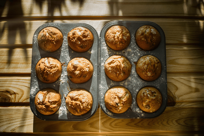 Homemade muffins made with sourdough starter.