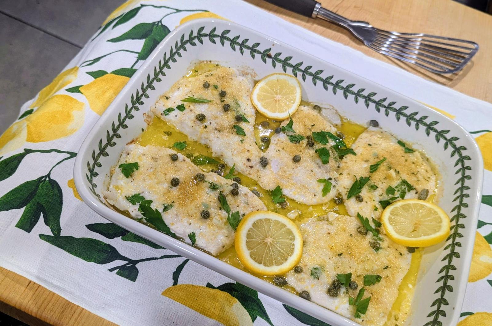 Baked Flounder Piccata Style